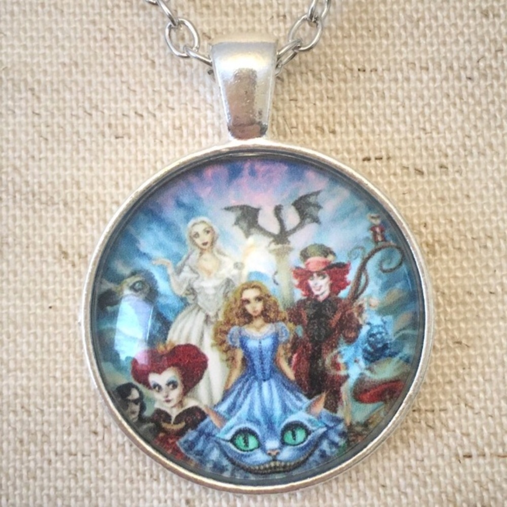 Alice in Wonderland Silver Cabochon Necklace